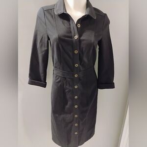 Women's Boden Size 4 Black Button Up 3/4 Sleeve Pencil Midi Shirt Dress